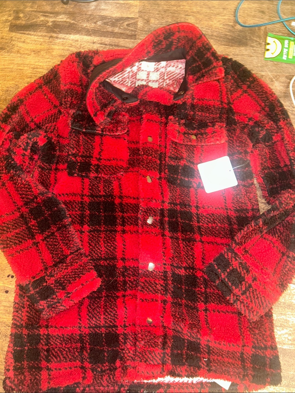 fabkids Red & Black Plaid Sherpa Button-Down Shirt